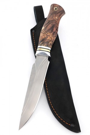 Нож Хищник кованая сталь К340 долы-камень рукоять кап клена коричневый