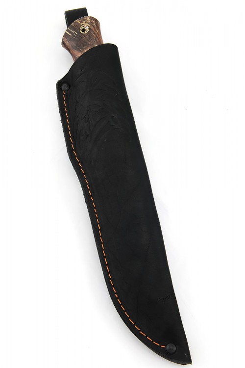 Нож Хищник кованая сталь К340 долы-камень рукоять кап клена коричневый 