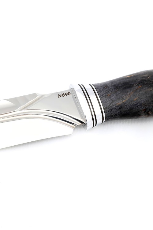 Нож Хищник сталь N690 долы-камень рукоять карельская береза фиолетовая 