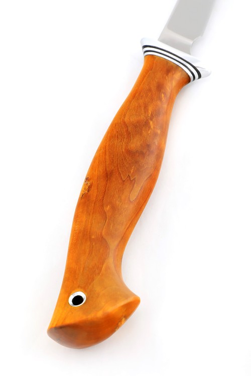 Нож Филейный малый (узкий) сталь кованая 95Х18 рукоять карельская береза янтарная 