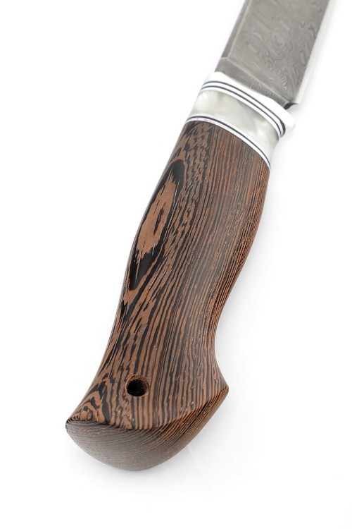 Нож Енот сталь дамаск рукоять вставка акрил белый, венге 
