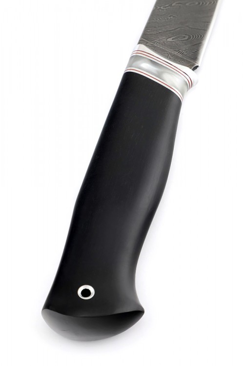 Нож Путник сталь дамаск рукоять белый акрил черный граб 