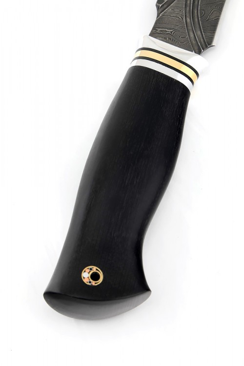 Нож Хищник сталь дамаск долы-камень рукоять черный граб 