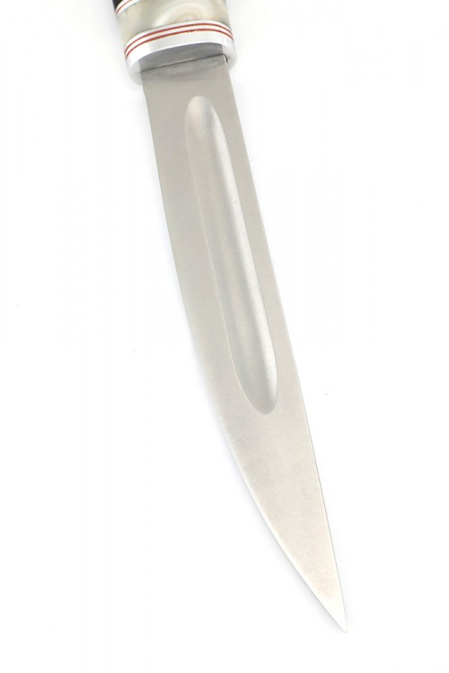 Нож Северный №4 сталь Х12МФ шлифованный дол рукоять вставка акрил белый черный граб 