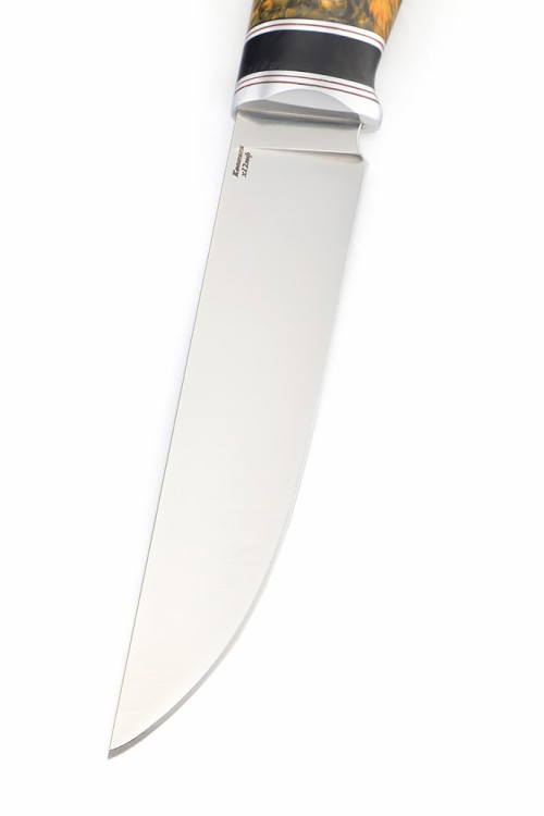 Нож Разделочный сталь кованая Х12МФ рукоять кап клена черно-оранжевая 