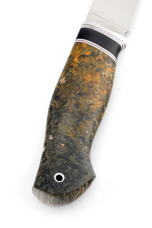 Нож Разделочный сталь кованая Х12МФ рукоять кап клена черно-оранжевая 