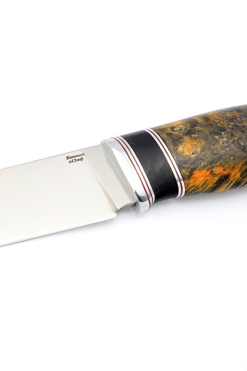 Нож Разделочный сталь кованая Х12МФ рукоять кап клена черно-оранжевая 