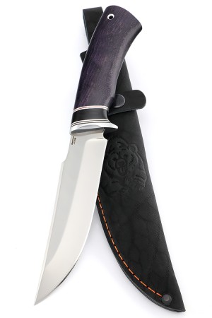 Нож Щучий кованая сталь х12мф рукоять вставка черный граб, карельская береза фиолетовая