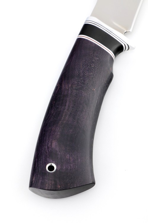 Нож Щучий кованая сталь х12мф рукоять вставка черный граб, карельская береза фиолетовая 