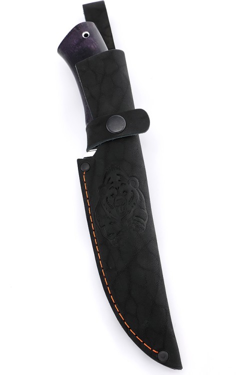 Нож Щучий кованая сталь х12мф рукоять вставка черный граб, карельская береза фиолетовая 