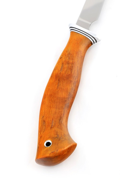 Нож Филейный средний (узкий) сталь кованая 95Х18 рукоять карельская береза янтарная 