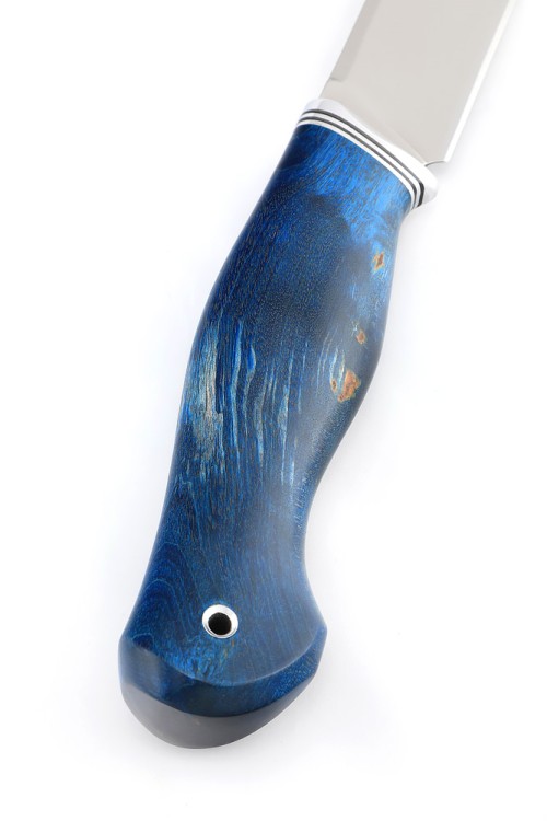 Нож Бекас сталь кованая х12мф рукоять карельская береза синяя 