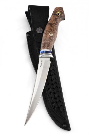 Нож Белуга, сталь М390, стабилизированная карельская береза, мозаичные пины