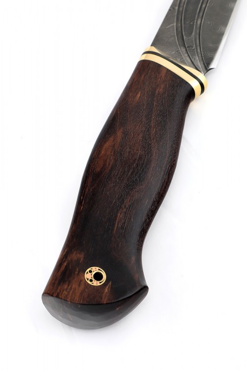 Нож Разделочный сталь дамаск фигурные долы рукоять карельская береза коричневая 