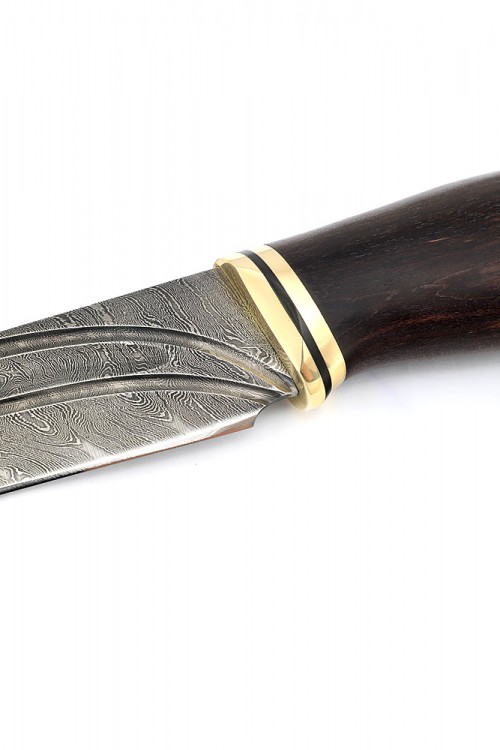 Нож Разделочный сталь дамаск фигурные долы рукоять карельская береза коричневая 