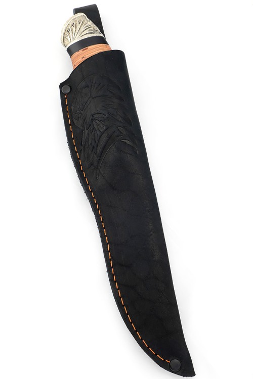 Нож Ястреб сталь дамаск рукоять мельхиор береста 