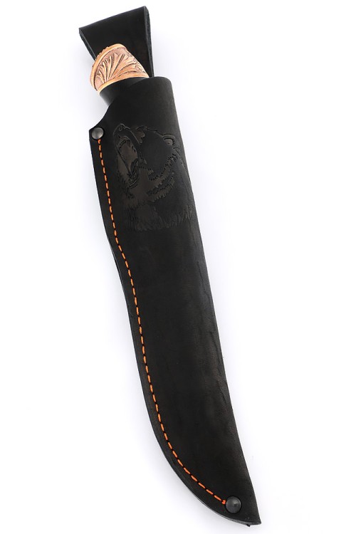 Нож Ястреб сталь дамаск рукоять бронза черный граб с инкрустацией "Джокер" 