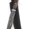 Нож Хищник 9ХС ламинированная дамаск с никелем, фигурные долы, рукоять черный граб, карельская береза коричневая, авторский пин 