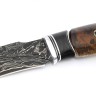 Нож Хищник 9ХС ламинированная дамаск с никелем, фигурные долы, рукоять черный граб, карельская береза коричневая, авторский пин 