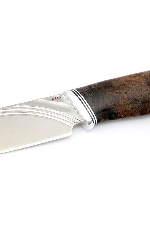 Нож Кабан сталь К340 фигурные долы рукоять карельская береза коричневая 