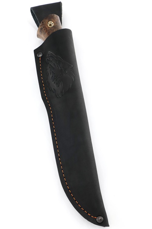 Нож Кабан сталь К340 фигурные долы рукоять карельская береза коричневая 