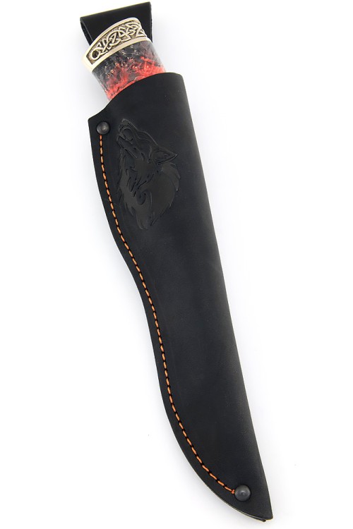 Нож Медведь сталь кованая Х12МФ рукоять мельхиор кап клена красный 