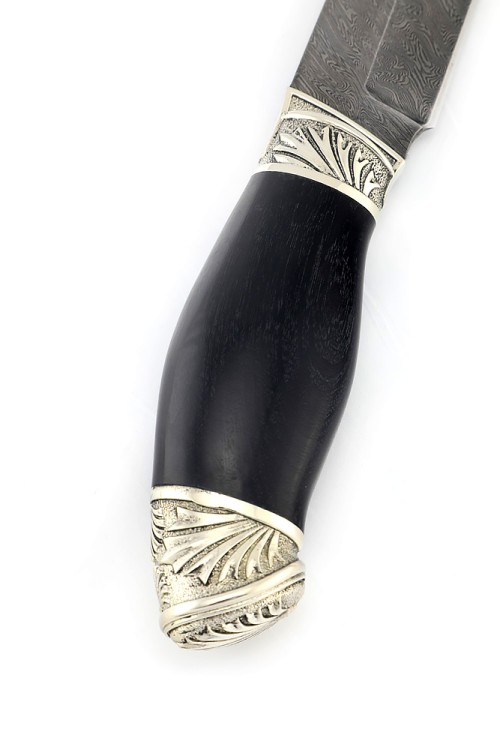 Нож Ястреб сталь дамаск рукоять мельхиор черный граб 