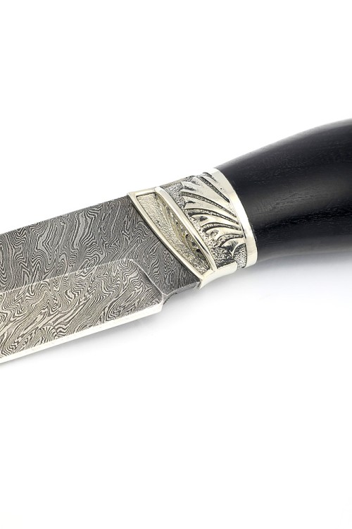 Нож Ястреб сталь дамаск рукоять мельхиор черный граб 