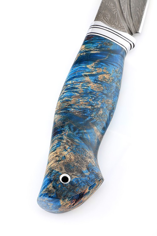 Нож Буран сталь дамаск долы, рукоять кап клена синий 