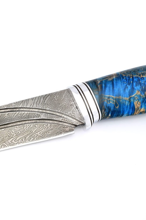 Нож Буран сталь дамаск долы, рукоять кап клена синий 