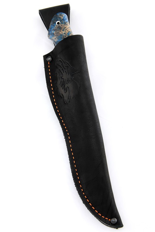 Нож Буран сталь дамаск долы, рукоять кап клена синий 