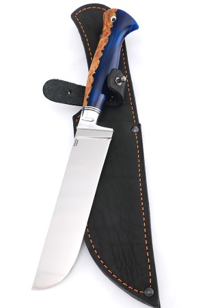 Нож Узбекский сталь кованая Х12МФ, рукоять гибрид карельская береза-акрил синий