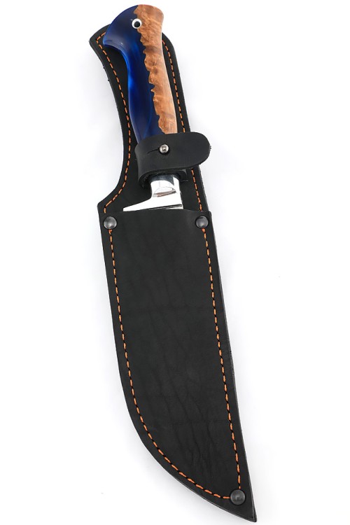Нож Узбек сталь кованая Х12МФ, рукоять гибрид карельская береза-акрил синий 