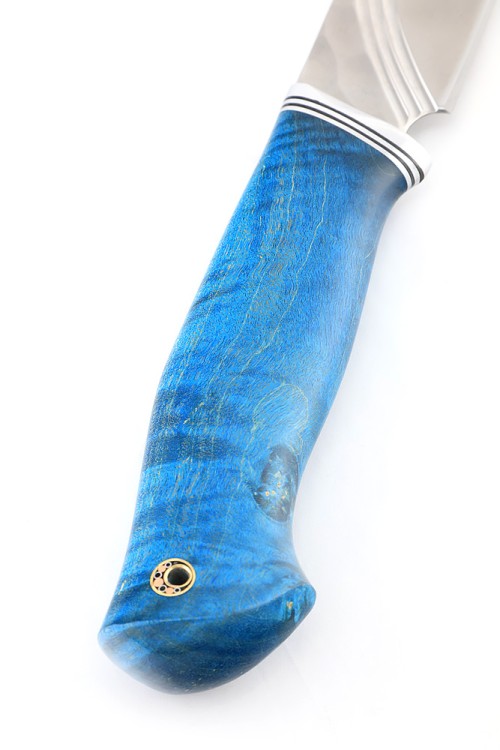 Нож Кабан сталь К340 фигурные долы рукоять карельская береза синяя 