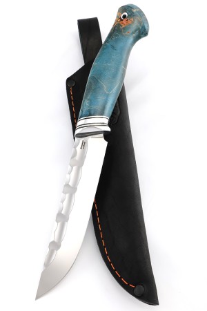 Нож Бекас сталь кованая Х12МФ - камень, рукоять карельская береза синяя