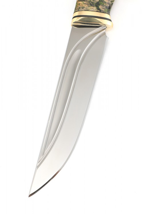 Нож Разделочный сталь Elmax фигурные долы рукоять кап клена зеленый 