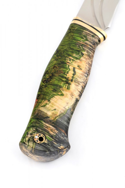 Нож Разделочный сталь Elmax фигурные долы рукоять кап клена зеленый 