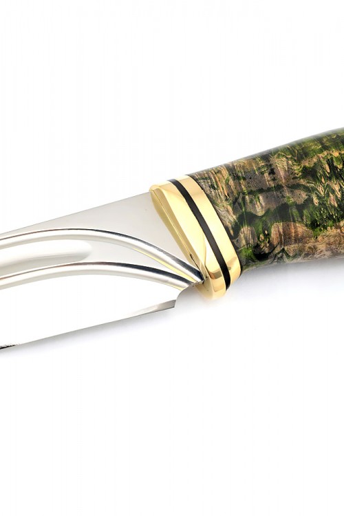 Нож Разделочный сталь Elmax фигурные долы рукоять кап клена зеленый 