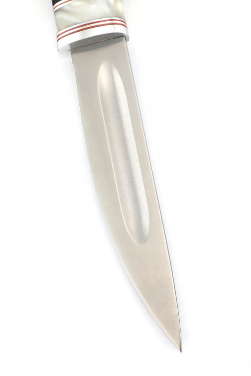 Нож Северный №5 сталь Х12МФ шлифованный дол рукоять вставка акрил белый черный граб 