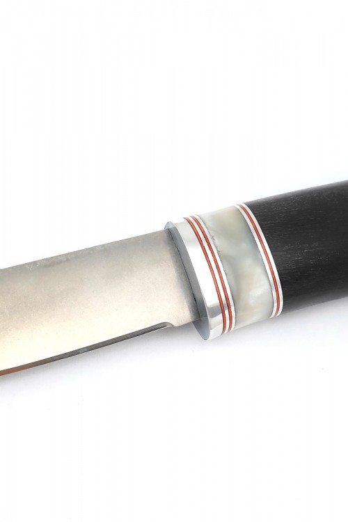 Нож Северный №5 сталь Х12МФ шлифованный дол рукоять вставка акрил белый черный граб 