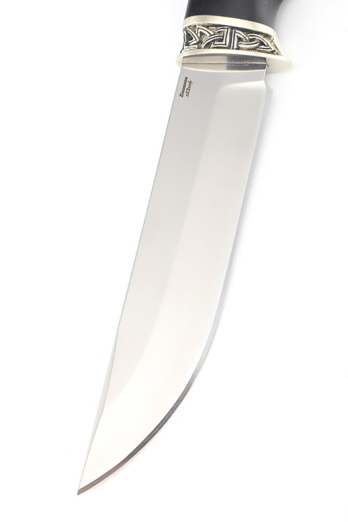 Нож Медведь сталь кованая Х12МФ рукоять мельхиор черный граб 