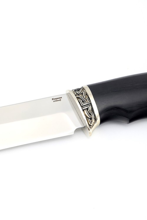 Нож Медведь сталь кованая Х12МФ рукоять мельхиор черный граб 