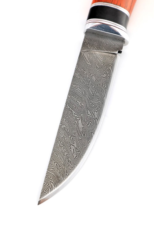Нож Гарпун сталь дамаск, рукоять вставка черный граб, падук 