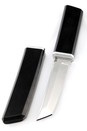 Нож Танто сталь кованая 95Х18 рукоять черный граб деревянные ножны