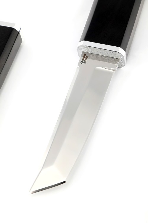 Нож Танто малый сталь кованая 95Х18 рукоять черный граб деревянные ножны 