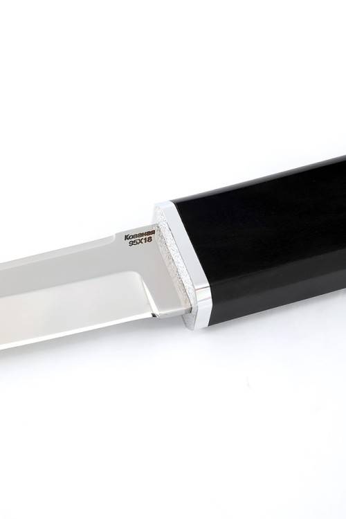 Нож Танто малый сталь кованая 95Х18 рукоять черный граб деревянные ножны 