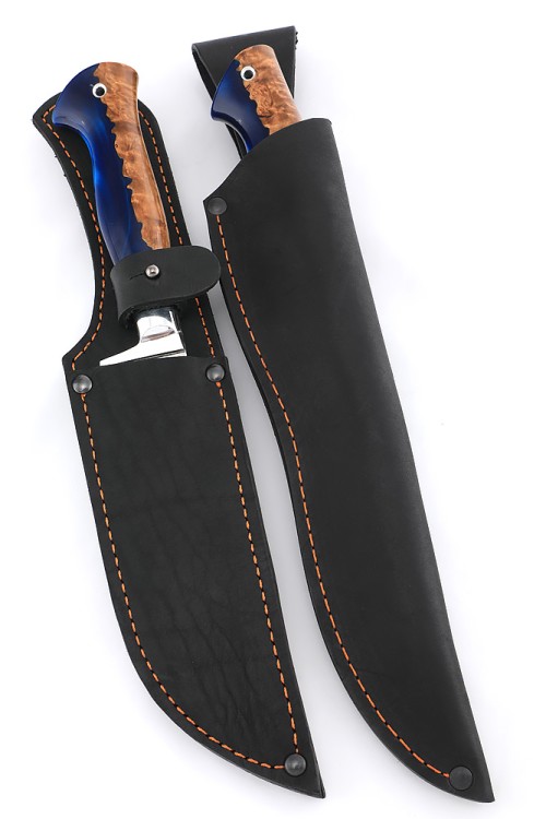 Набор из 2-х ножей сталь кованая Х12МФ рукоять гибрид карельская береза-акрил синий 