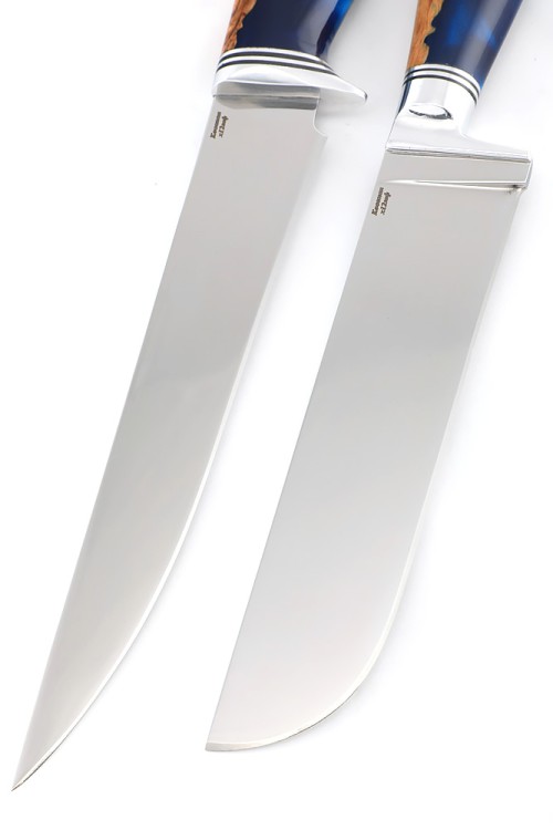 Набор из 2-х ножей сталь кованая Х12МФ рукоять гибрид карельская береза-акрил синий 