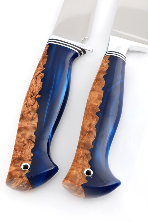 Набор из 2-х ножей сталь кованая Х12МФ рукоять гибрид карельская береза-акрил синий 