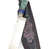 Нож Узбекский сталь ELMAX рукоять мельхиор акрил синий кап клена зеленый формованные ножны 
